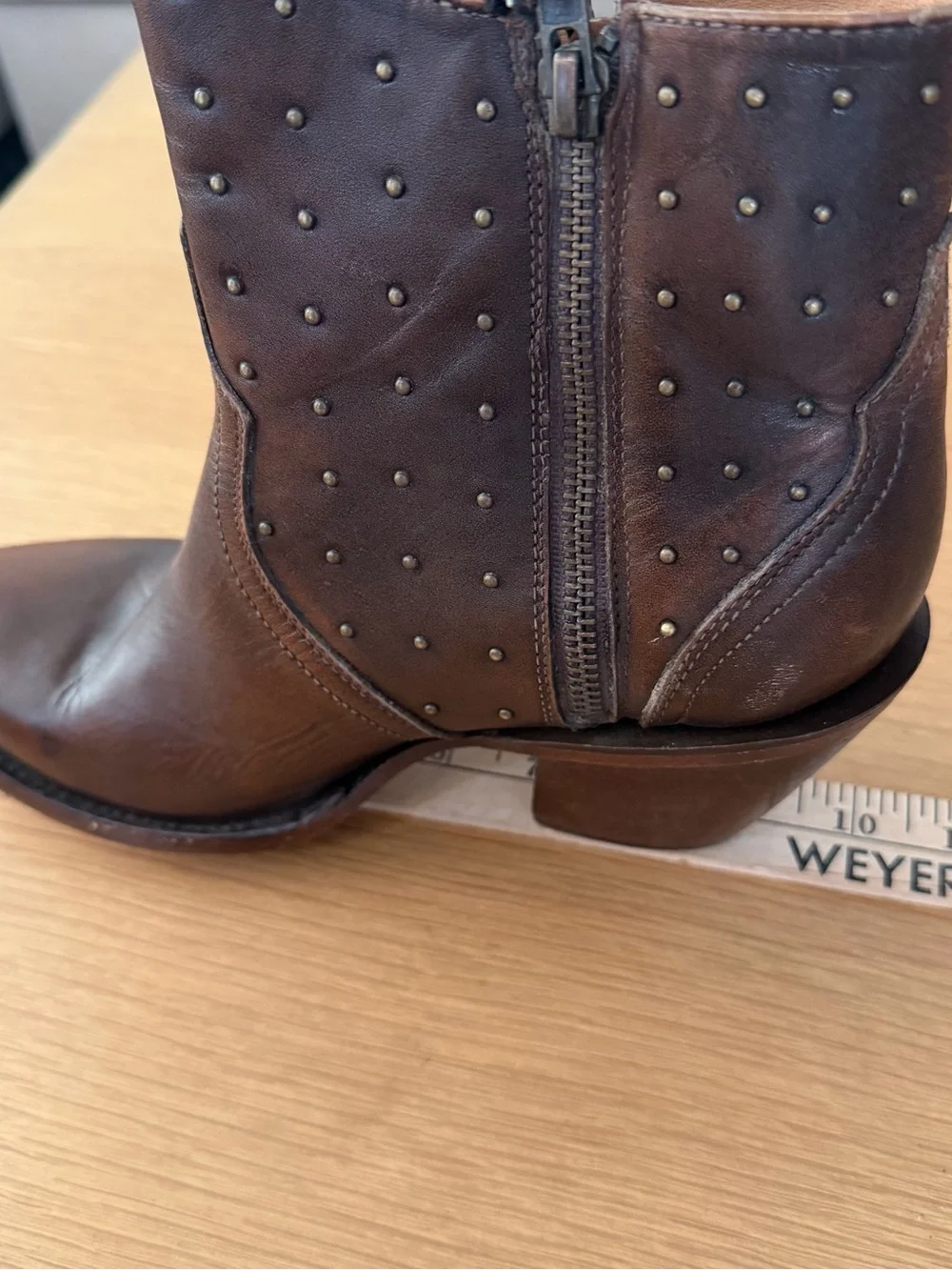 Lucchese Harley Cowhide Zippered Studded Round Toe Cowboy Booties - Picture 10 of 12